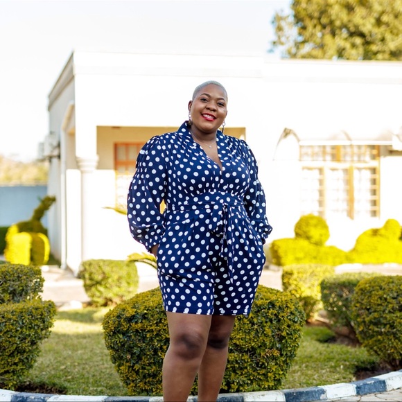 Fashion Nova Pants - Fashion Nova Navy Polka Dot Jumpsuit